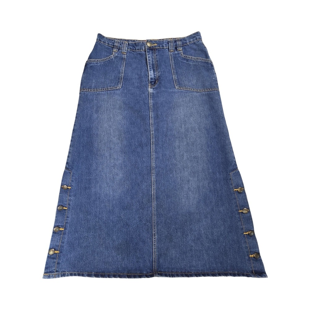 Style J Womens Denim Maxi Skirt Blue Side Button A-Line Long Jean Skirt Size 34